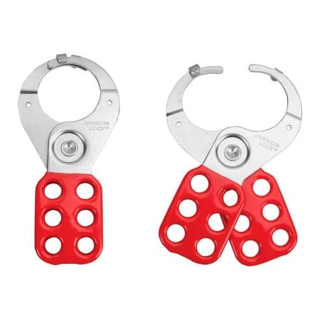Master Lock Safety Hasp, 1-1/2in Diameter Steel Jaws With Locking Tabs, Red